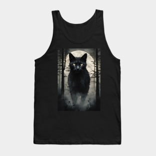 Black Cat in the Foggy Forest Vintage Art Tank Top